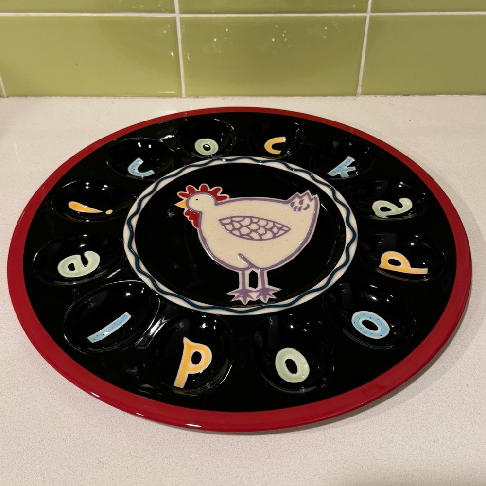Becky Denny "Cockadoodle" Ceramic Deviled Egg Platter